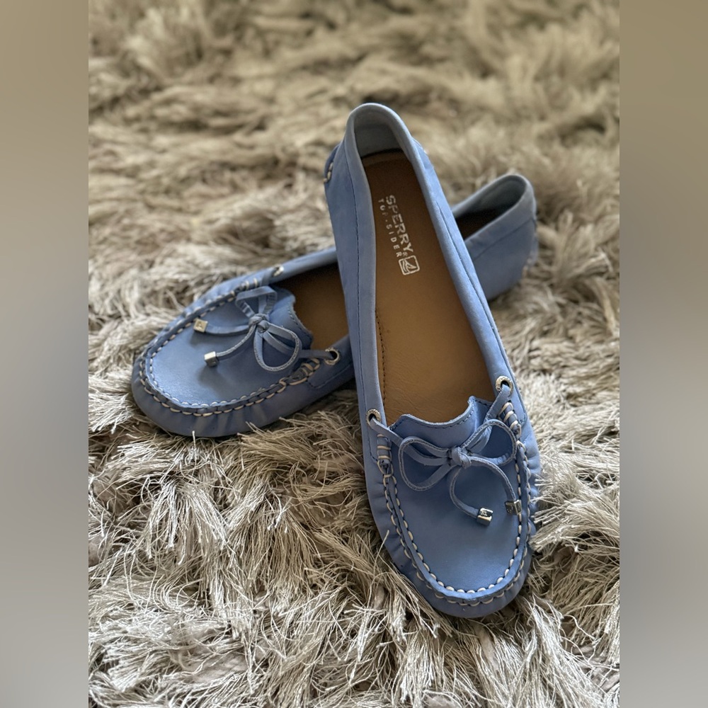Sperry Light Blue Leather Moccasin Loafers - Picture 2 of 5